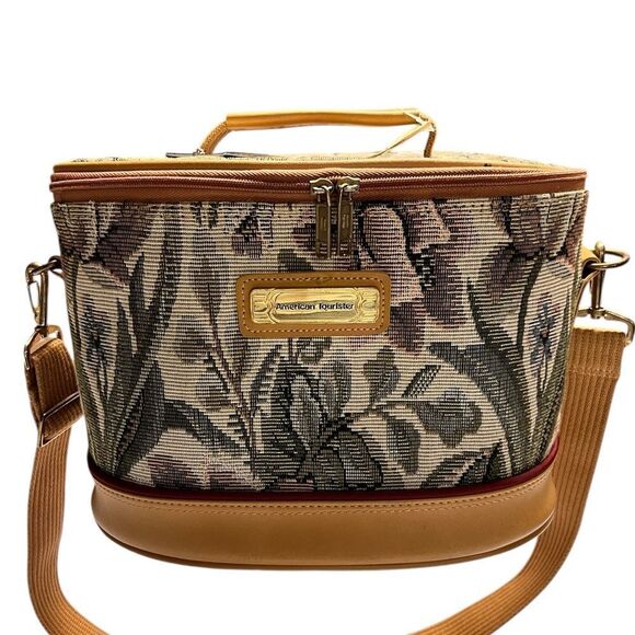 American Tourist Tan Tapestry Train Case Carry On Bag Vintage - Picture 1 of 16